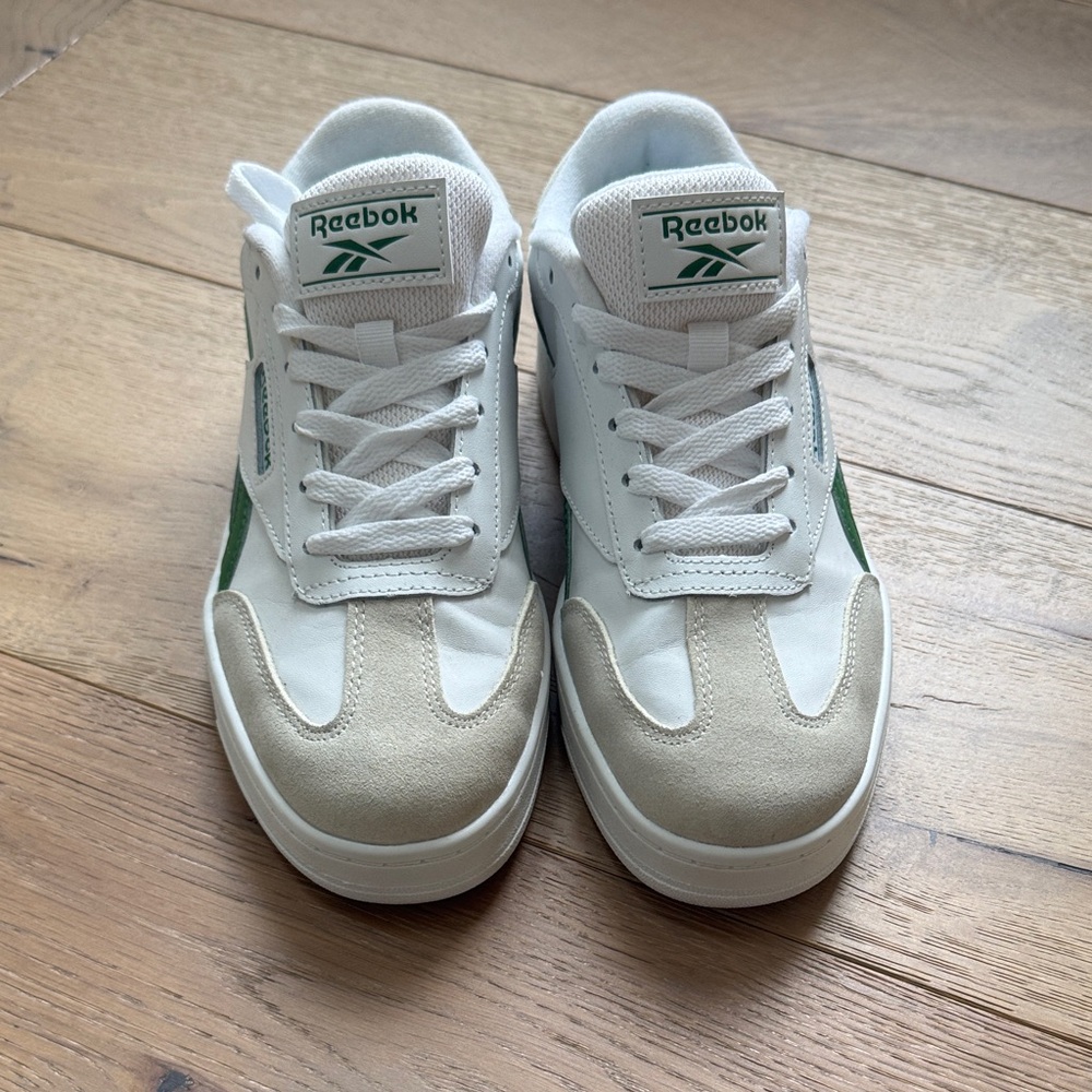 Reebok womens White and Beige Sneakers with Green Accents - Picture 2 of 3